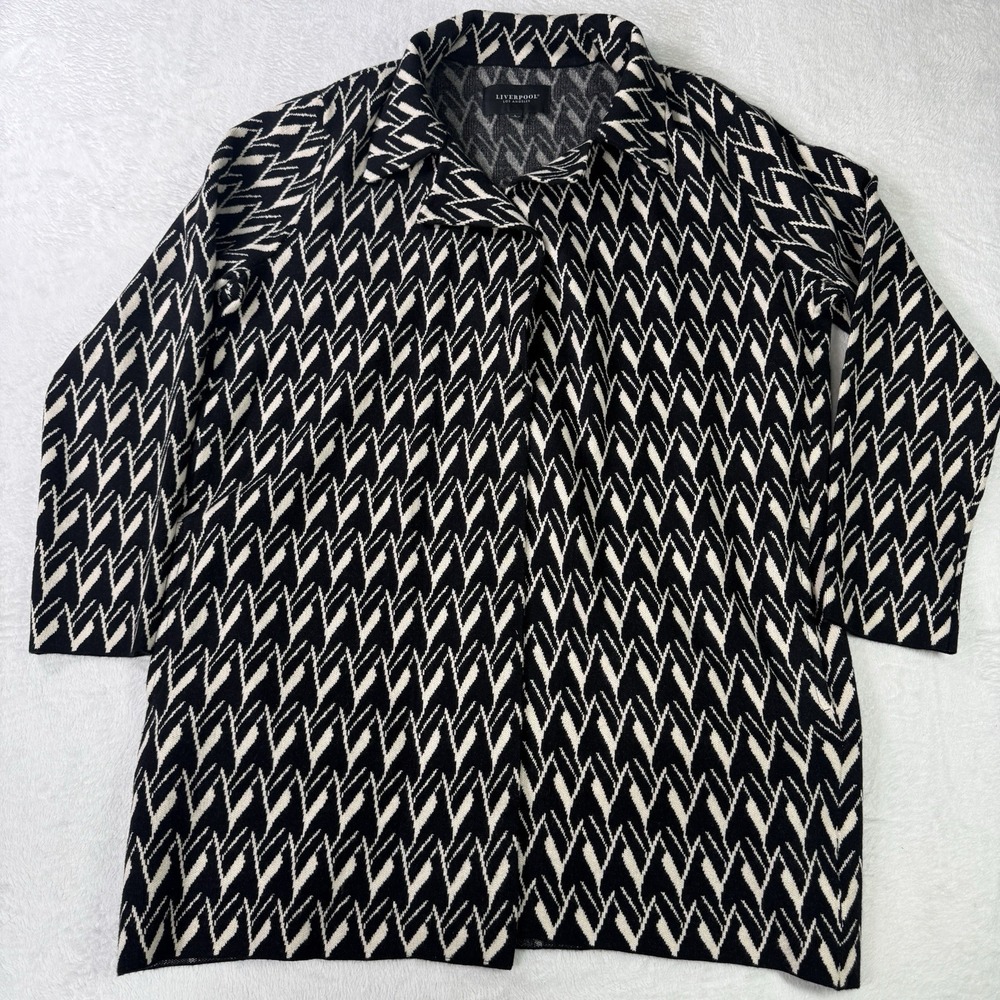 Liverpool Los Angeles Cardigan Women's Large Chevron Open Front Knit Geometric